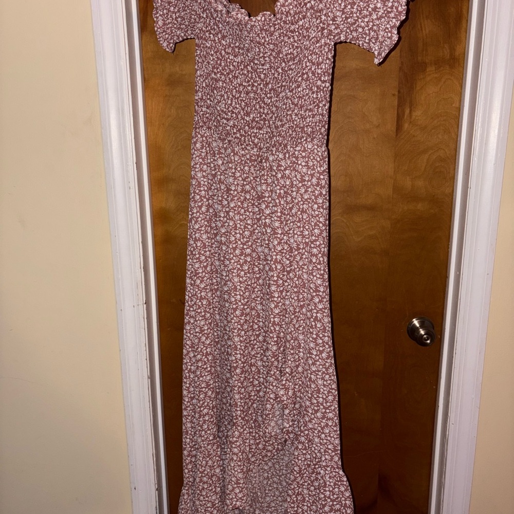 Blue Rain Pink and White Maxi Dress with Peter Pan Collar